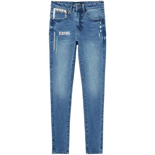 Blaue Zip & Button Jeans für Frauen , Damen, Größe: 2XL - Desigual - Modalova