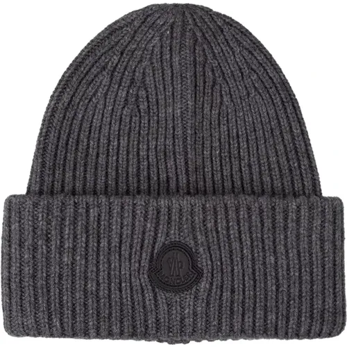 Graue Gerippte Kaschmir Beanie Mütze - Moncler - Modalova