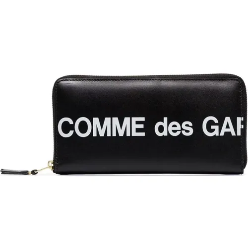 Schwarzes Lederportemonnaie mit Reißverschluss und Kartenfächern - Comme des Garçons - Modalova