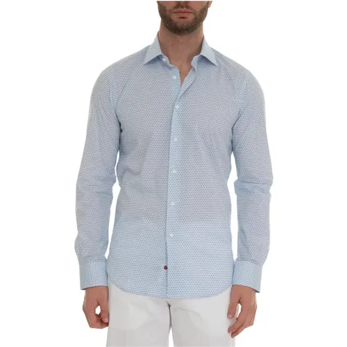 Casual Shirt with Italia Dress Neck and Tile Micro Print , male, Sizes: S - Càrrel - Modalova