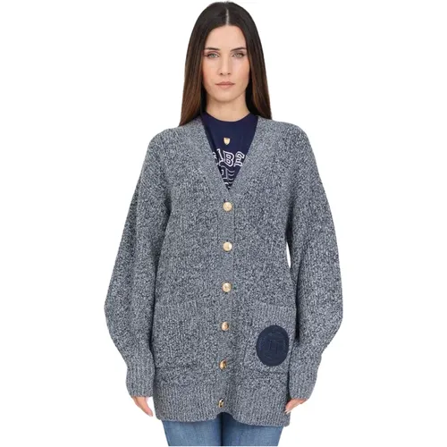 Blauer Cardigan mit Goldenen Knöpfen , Damen, Größe: M - Elisabetta Franchi - Modalova