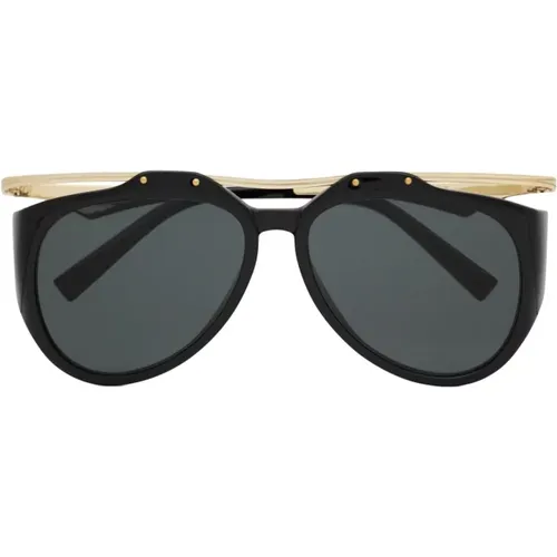 Aviator Sonnenbrille Schwarz/Gold Graue Gläser , Damen, Größe: 55 MM - Saint Laurent - Modalova