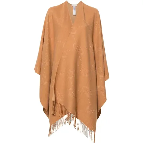 Camel Knitted Cape with Fringe , female, Sizes: ONE SIZE - Liu Jo - Modalova