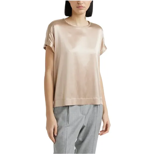 Seidensatin-T-Shirt mit Punto Luce-Besatz , Damen, Größe: XL - PESERICO - Modalova