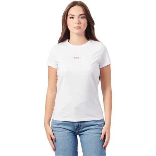 Weiße T-Shirt mit bedrucktem Logo , Damen, Größe: M - Hugo Boss - Modalova