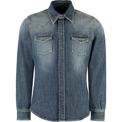 Denim Hemd mit Kontrastnähten , Herren, Größe: L - Dolce & Gabbana - Modalova