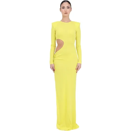Gelbes Langes Kleid Roter Teppich Stil,Gelbes Jerseykleid mit Langen Ärmeln - Elisabetta Franchi - Modalova