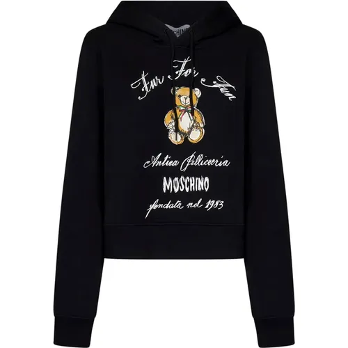 Schwarzer Teddybär-Druck Baumwollhoodie , Damen, Größe: M - Moschino - Modalova