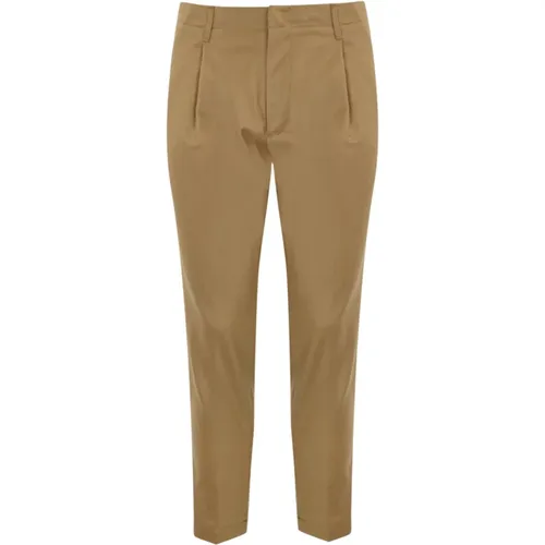 Wollflanell Cropped Hose Kamel , Herren, Größe: W34 - Dondup - Modalova