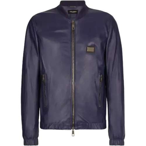 Leather Jacket Metal Logo , male, Sizes: L, XL - Dolce & Gabbana - Modalova