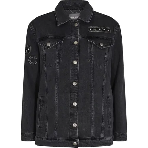 Schwarze Jeansjacke mit Coolen Details - MOS MOSH - Modalova