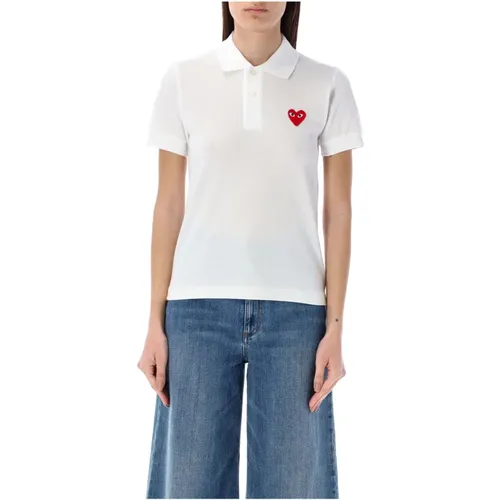 Rotes Herz Polo Shirt Weiß , Damen, Größe: L - Comme des Garçons - Modalova
