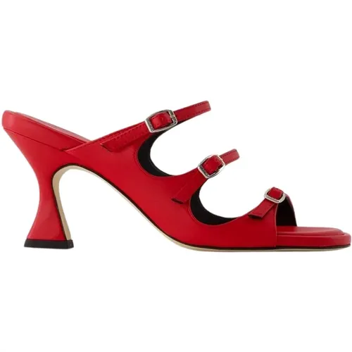 Rote Leder Sandalen mit Quadratischer Offener Zehenpartie - Carel - Modalova