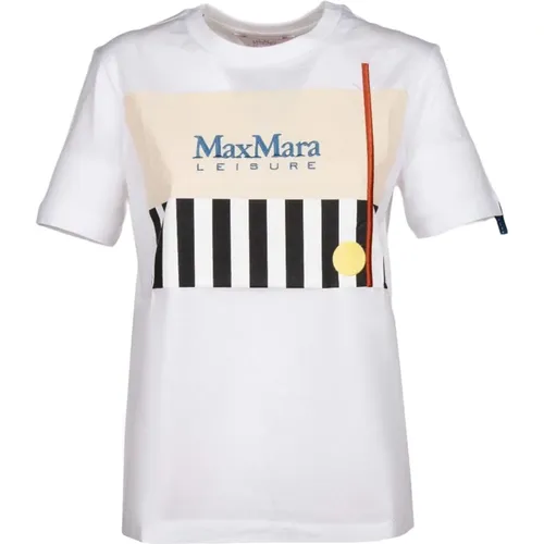 Weiße Obliqua Baumwoll-T-Shirt , Damen, Größe: M - Max Mara - Modalova