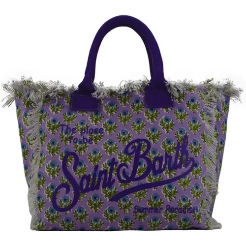Purple Floral Cotton Tote Bag , female, Sizes: ONE SIZE - MC2 Saint Barth - Modalova