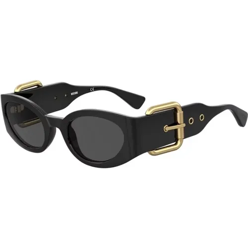 Schwarze Gold Sonnenbrille mit Grauen Gläsern , unisex, Größe: 53 MM - Moschino - Modalova