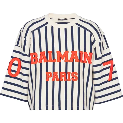 Kurzes Baseball-T-Shirt , Damen, Größe: XS - Balmain - Modalova