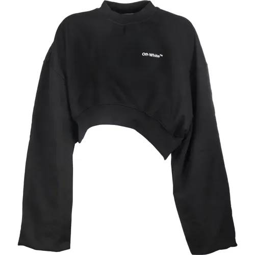 Schwarzer Cropped Sweatshirt , Damen, Größe: M - Off White - Modalova