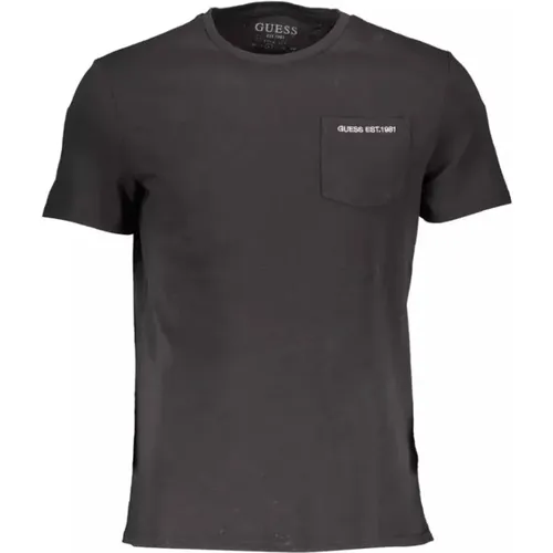 Schwarzes Baumwoll-T-Shirt mit Tasche , Herren, Größe: XL - Guess - Modalova