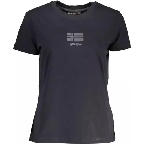 Stilvolles Logo Print Schwarzes Baumwoll-T-Shirt , Damen, Größe: S - Napapijri - Modalova