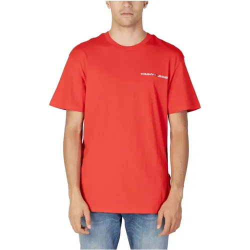 Rotes Baumwoll T-Shirt Herren Herbst/Winter , Herren, Größe: M - Tommy Hilfiger - Modalova