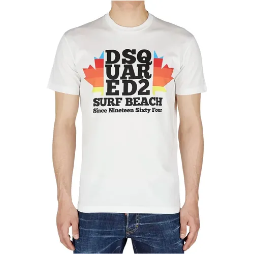 Surf Beach Weißes T-Shirt für Männer , Herren, Größe: XL - Dsquared2 - Modalova