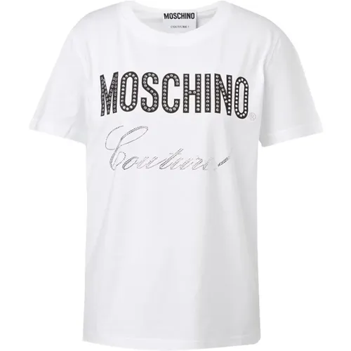 Vintage Leder Logo T-Shirt , Damen, Größe: 3XS - Moschino - Modalova