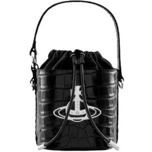 Croc-embossed Drawstring Bucket Bag , female, Sizes: ONE SIZE - Vivienne Westwood - Modalova