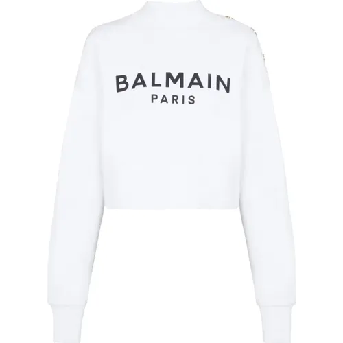 Gekürzter Pullover mit Pari-Print - Balmain - Modalova