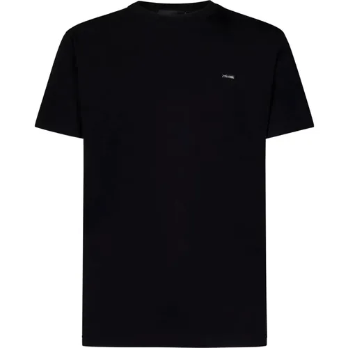 Schwarzes Crewneck Baumwoll T-Shirt mit Logo-Platte - Dsquared2 - Modalova