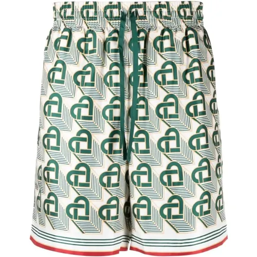 Green Silk Heart Monogram Shorts , male, Sizes: M - Casablanca - Modalova