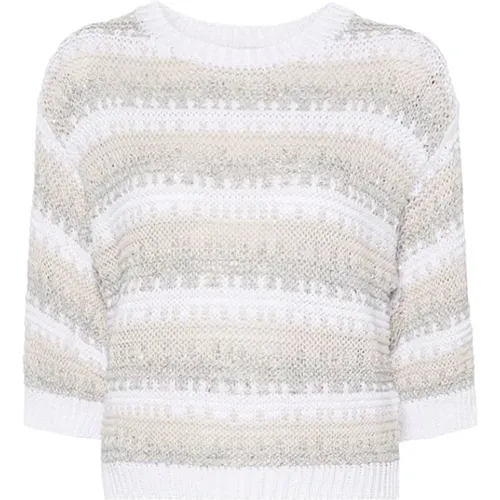 Sequin-embellished striped knitted jumper , female, Sizes: S - PESERICO - Modalova