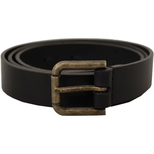 Leather Logo Belt with Brass Buckle , male, Sizes: 90 CM - Dolce & Gabbana - Modalova