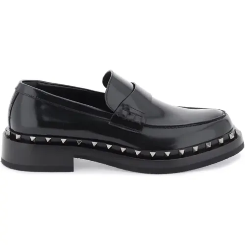 Rockstud Mocassins with Ruthenium-Finish Studs , male, Sizes: 5 UK, 8 UK, 10 UK, 9 UK, 7 UK, 6 UK, 11 UK - Valentino Garavani - Modalova