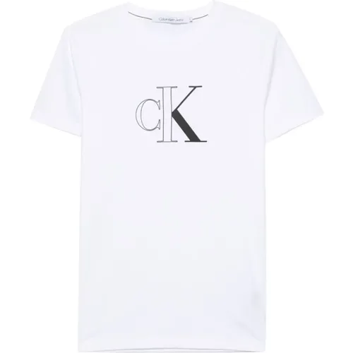 Weiße T-Shirts und Polos mit Logo-Druck , Herren, Größe: L - Calvin Klein Jeans - Modalova