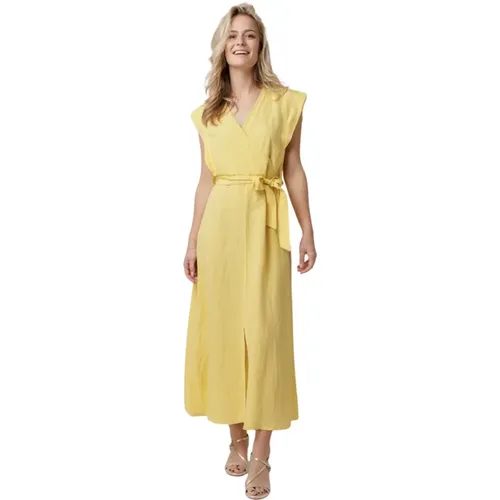 Maxi Dress with V-Neck and Cap Sleeves , female, Sizes: S, L, M - La Fée Maraboutée - Modalova