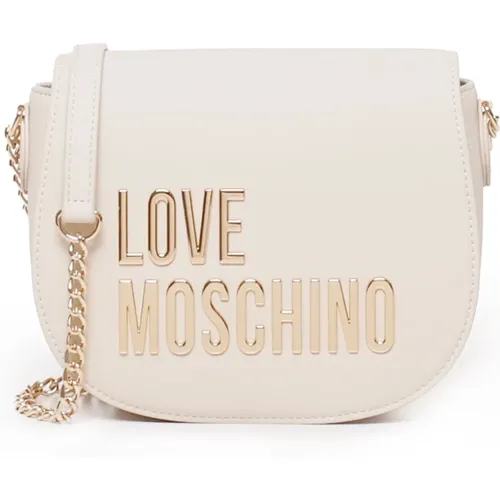 Weiße Schultertasche mit Goldlogo , Damen, Größe: ONE Size - Love Moschino - Modalova