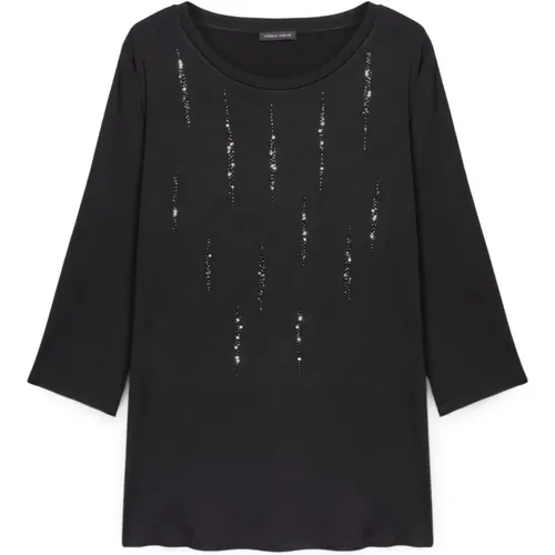 T-Shirt mit Paillettenstickerei , Damen, Größe: L - Fiorella Rubino - Modalova