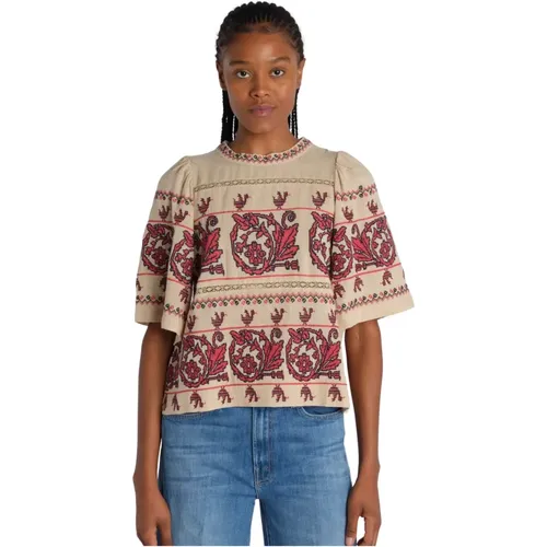 Beige Cross Stitch Shirt , female, Sizes: S, M - Sea NY - Modalova