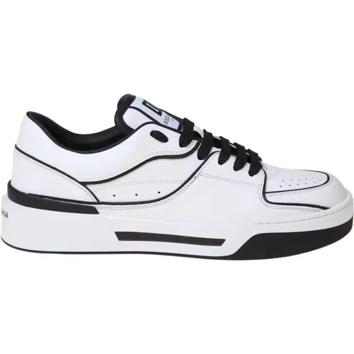 Weiße/schwarze Kalbsleder-Sneakers mit Schnürung , Herren, Größe: 44 EU - Dolce & Gabbana - Modalova