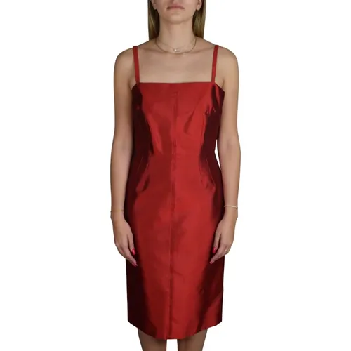 Rotes Seidenkleid mit Schlitz , Damen, Größe: M - Dolce & Gabbana - Modalova