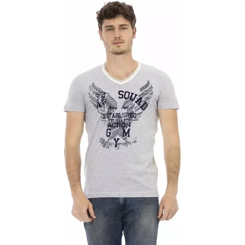 Elegantes V-Ausschnitt T-Shirt mit Frontprint , Herren, Größe: M - Trussardi - Modalova