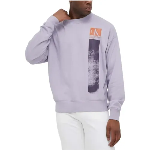 Modern Brushstroke Crew Neck Sweater , male, Sizes: L, M, S, 2XL, XL - Calvin Klein - Modalova