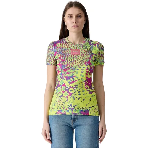 Bunter Rundhalsausschnitt T-shirt , Damen, Größe: S - Versace Jeans Couture - Modalova
