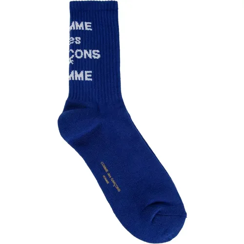 Blaue Logo Jacquard Baumwollsocken , Herren, Größe: ONE Size - Comme des Garçons - Modalova