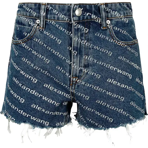 Deep /White Logo Print High Waist Shorts , female, Sizes: W28 - alexander wang - Modalova