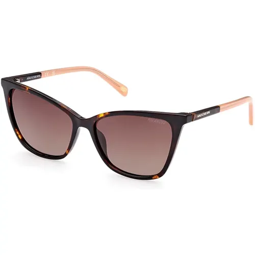 Polarisierte Sonnenbrille Havana Braune Linse , Damen, Größe: 57 MM - Skechers - Modalova