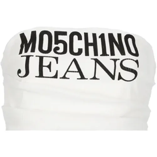 Weißes ärmelloses Top mit Logo , Damen, Größe: M - Moschino - Modalova