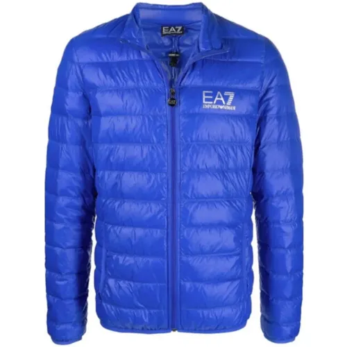 Elektrisch blaue Herrenjacke mit silbernem Logo , Herren, Größe: 3XL - Emporio Armani EA7 - Modalova