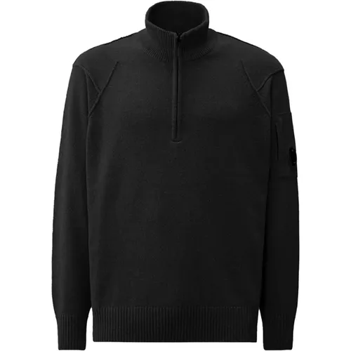 Schwarzer Lambswoll-Halbzip-Pullover , Herren, Größe: M - C.P. Company - Modalova